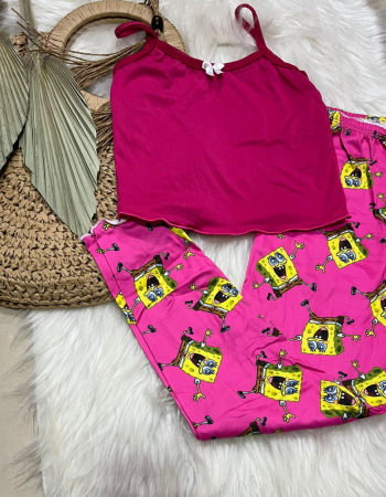 imagem PIJAMA INFANTIL CALCA 000685 ROSA ESPONJA