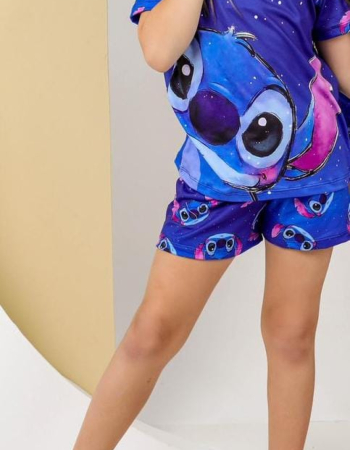 imagem PIJAMA INFANTIL MENINA MANGA SUED 000704 AZUL ESTRELA