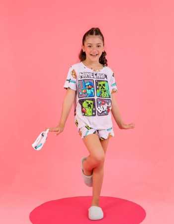 imagem PIJAMA INFANTIL MENINA MANGA SUED 000704 AZUL ESTRELA