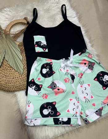 imagem PIJAMA DE SUED ESTAMPADO ALÇA 00698 CAT VERDE