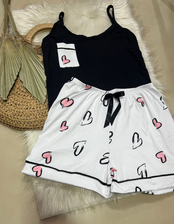 imagem PIJAMA DE SUED ESTAMPADO ALÇA 00698 BRANCO CORACAO
