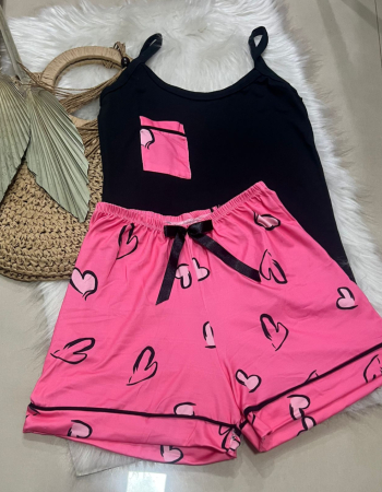 imagem PIJAMA DE SUED ESTAMPADO ALÇA 00698 ROSA CORACAO
