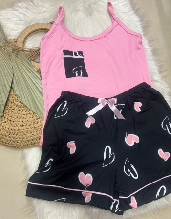 imagem PIJAMA DE SUED ESTAMPADO ALÇA 00698 PRETO CORACAO
