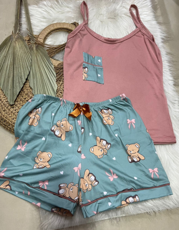 imagem PIJAMA DE SUED ESTAMPADO ALÇA 00698 VERDE URSO