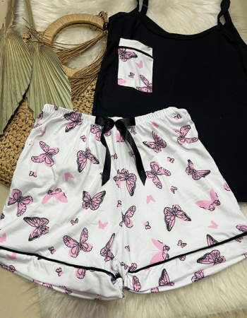 imagem PIJAMA DE SUED ESTAMPADO ALÇA 00698 BORBOLETA BRANCO