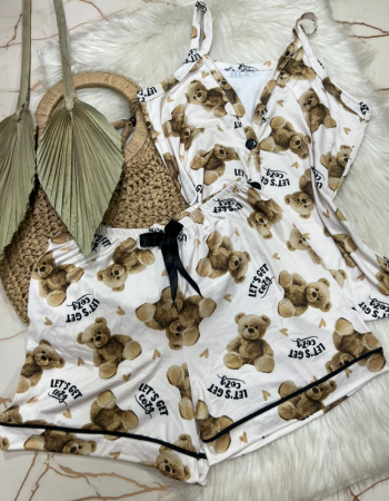 imagem PIJAMA AMERICANO SUED COM ALÇA 000401 URSO MARRON