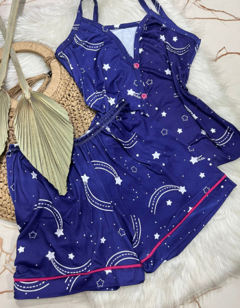imagem PIJAMA AMERICANO SUED COM ALÇA 000401 AZUL ESTRELA