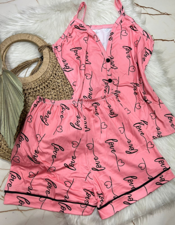 imagem PIJAMA AMERICANO SUED COM ALÇA 000401 ROSA LOVE