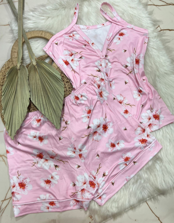imagem PIJAMA AMERICANO SUED COM ALÇA 000401 ROSA FLOR