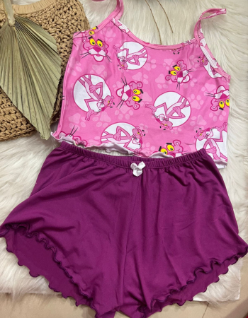 imagem PIJAMA BLOGUERINHA SLIM G70 ROSA BRANCO ROXO