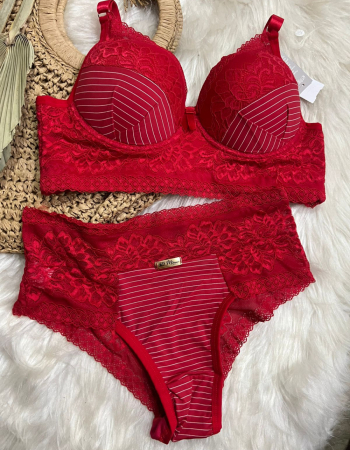 imagem CONJUNTO GG 29762 vermelho  listras branca REF:0008