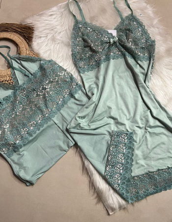 imagem CAMISOLA BICOLOR DE MICROFIBRA REF 051 000709 VERDE CHA COM DOURADO