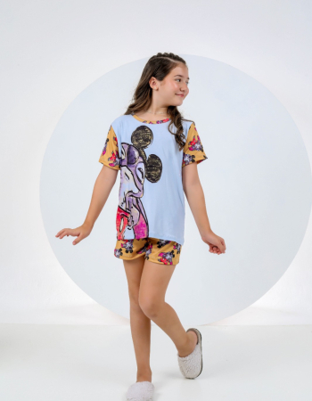 imagem PIJAMA INFANTIL MENINA MANGA SUED 000704 AZUL E MARRON