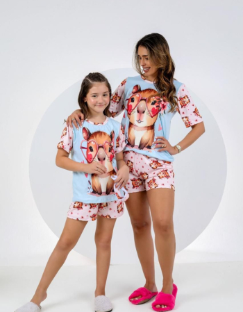 imagem PIJAMA INFANTIL MENINA MANGA SUED 000704 CAPIVARA
