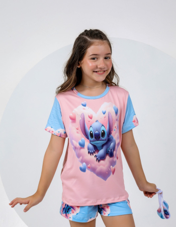 imagem PIJAMA INFANTIL MENINA MANGA SUED 000704 ROSA COM CORACAO