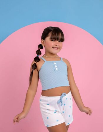 imagem PIJAMA SUED CANELADO CORAÇÃO INFANTIL AZUL 678 