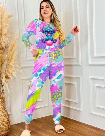 imagem PIJAMA  ADULTO INVERNO 615 STITCH ARCO IRIS BOLAS