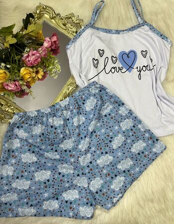 imagem PIJAMA  ALÇA 205 BRANCO COM AZUL LOVE YOU