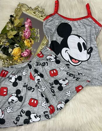 imagem PIJAMA DE SUED ESTAMPADO 631 CINZA, GOLA VERMELHA
