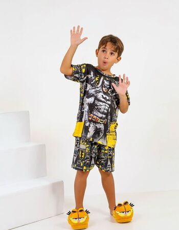 imagem ACOMPANHA TAPA OLHO PIJAMA INFANTIL MASCULINO SUED 772 PRETO E AMARELO
