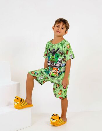 imagem ACOMPANHA TAPA OLHO PIJAMA INFANTIL MASCULINO SUED 772 VERDE JOGO