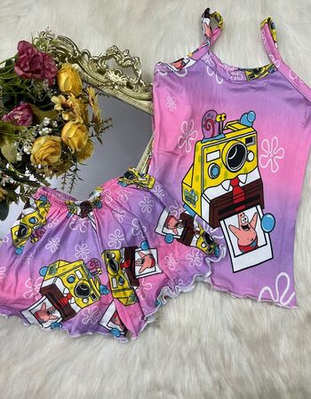 imagem PIJAMA INFANTIL FEMININO SUED 704 AMARELO,ROSA E LILAS