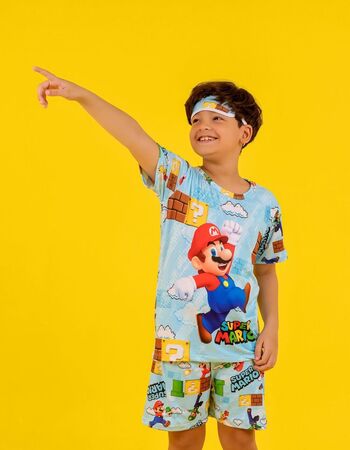 imagem ACOMPANHA TAPA OLHO PIJAMA INFANTIL MASCULINO SUED 772 AZUL JOGO