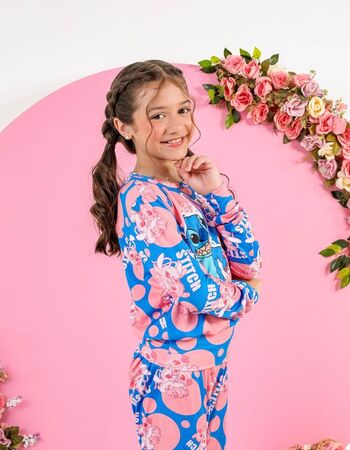 imagem PIJAMA INFANTIL FEMININO SUED 715 AZUL E GOIABA