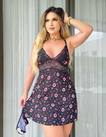 imagem CAMISOLA DE LIGANET COM CALCINHA 6768 MORANGO PRETO