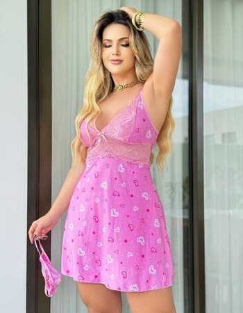 imagem CAMISOLA DE LIGANET COM CALCINHA 6768 ROSE CORACAO