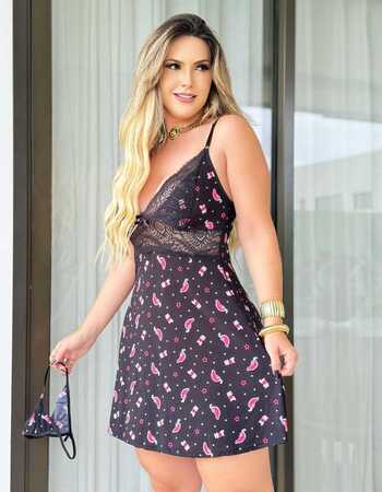 imagem CAMISOLA DE LIGANET COM CALCINHA 6768 HOT PRETO