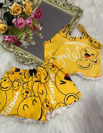 imagem PIJAMA INFANTIL FEMININO SUED 703 EMOJI AMARELO