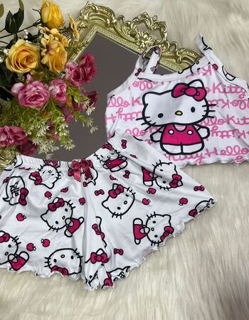 imagem PIJAMA INFANTIL FEMININO SUED 703 CAT BRANCO ROSA