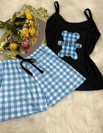 imagem PIJAMA DE SUED ESTAMPADO 631 URSO XADREX AZUL