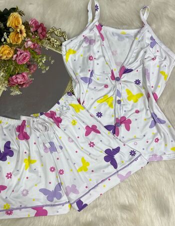 imagem PIJAMA AMERICANO SUED COM ALÇA 626 BRANCO BORBOLETAS
