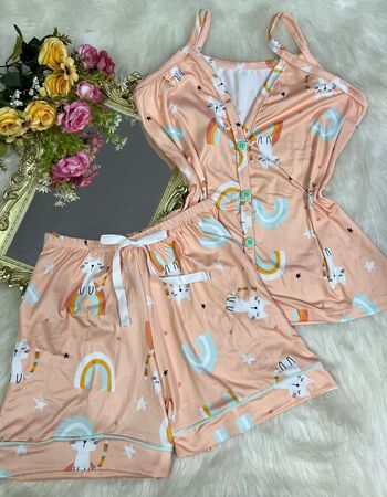 imagem PIJAMA AMERICANO SUED COM ALÇA 626 LARANJA ARCO IRIS