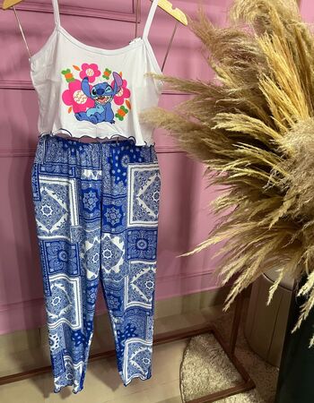 imagem PIJAMA BLOGUERINHA ADULTO CALÇA 3006 AZUL FORMAS