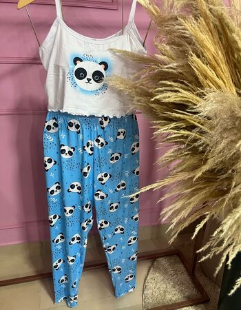 imagem PIJAMA BLOGUERINHA ADULTO CALÇA 3006 PANDA AZUL