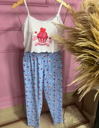 imagem PIJAMA BLOGUERINHA ADULTO CALÇA 3006 DOCE AZULZINHO