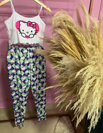 imagem PIJAMA BLOGUERINHA ADULTO CALÇA 3006 VERDE AZUL 