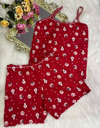 imagem PIJAMA CANELADO  ESTHER PLUS VERMELHO CORUJA