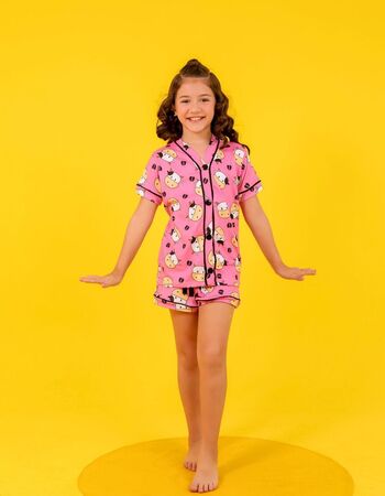 imagem PIJAMA INFANTIL FEMININO AMERICANO SUED 741 ROSA VAQUINHA