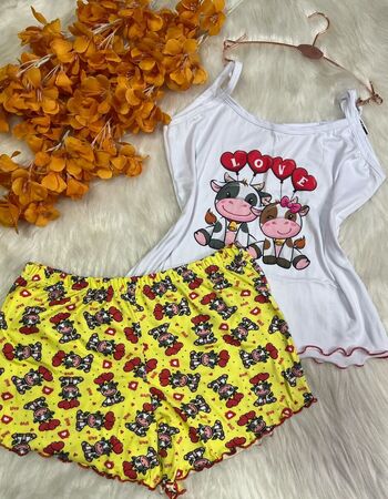 imagem PIJAMA DE SUED ESTAMPADO 3005 AMARELO LOVE