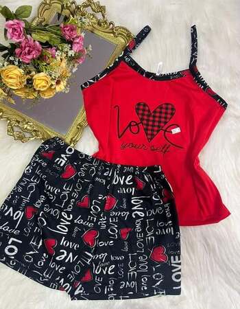 imagem PIJAMA  ALÇA 205 LOVE XADREZ VERMELHO PRETO
