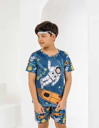imagem ACOMPANHA TAPA OLHO PIJAMA INFANTIL MASCULINO SUED 772 AZUL ESPAÇO