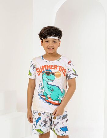 imagem ACOMPANHA TAPA OLHO PIJAMA INFANTIL MASCULINO SUED 772 BRANCO DINO