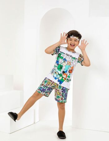 imagem ACOMPANHA TAPA OLHO PIJAMA INFANTIL MASCULINO SUED 772 BRANCO JOGO