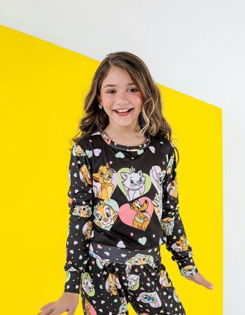 imagem PIJAMA INFANTIL FEMININO SUED 715 PRETO CAT DOG