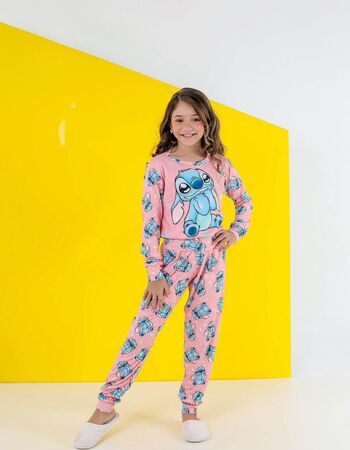 imagem PIJAMA INFANTIL FEMININO SUED 715 ROSA ESTRELA