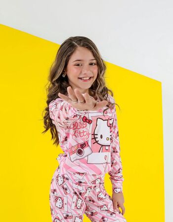 imagem PIJAMA INFANTIL FEMININO SUED 715 ROSA CAT LISTRAS
